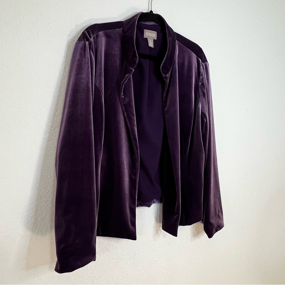 Chico’s Purple Soft Stretchy Velour Open Jacket Cardigan Women’s Size Large - 2 - Picture 2 of 10